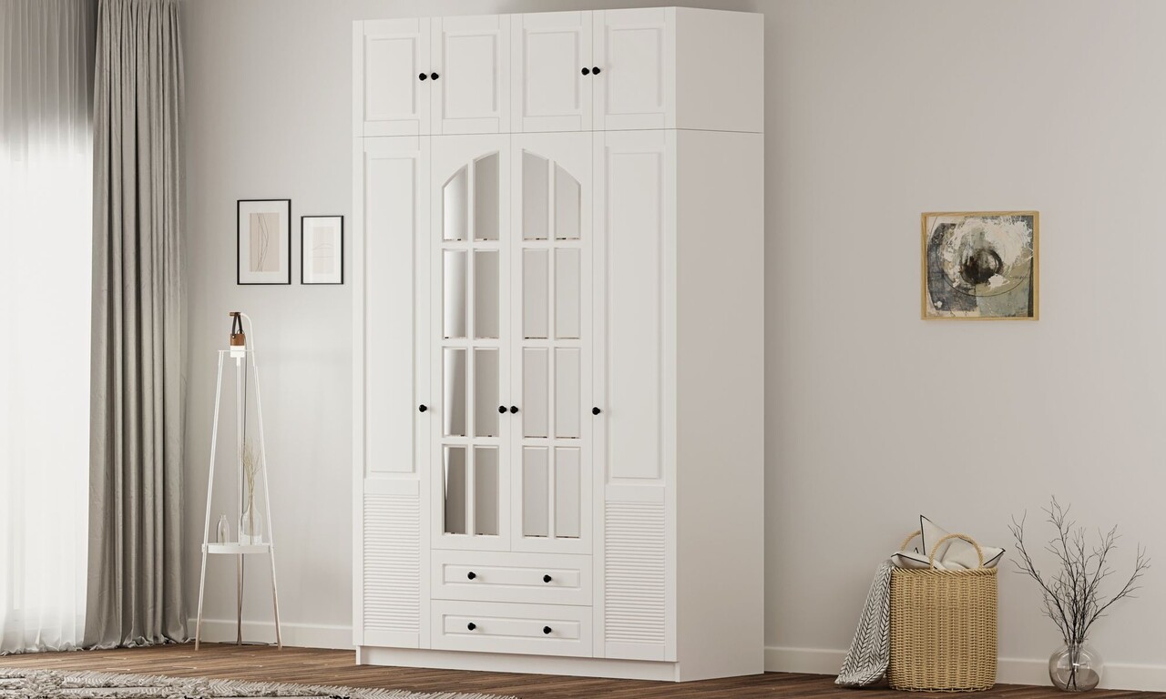 Dulap pentru haine, Hanah Home, Rb-185-18, 140x240x52 cm, Alb mat - imagine 7